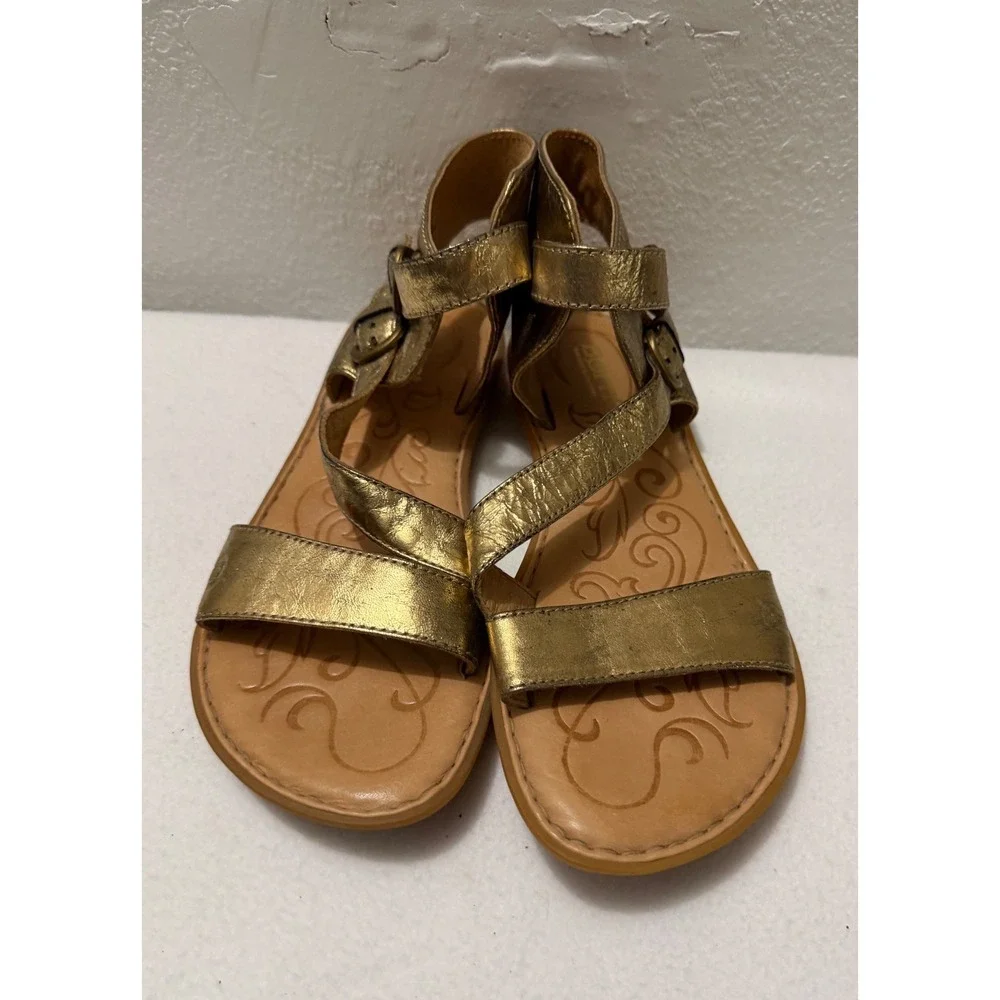 Born Mai Metallic Gold Leather Gladiator Sandals Double Buckle Women's 7M Boho